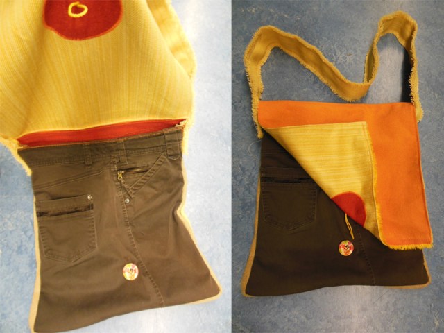 wunderschöne Tasche aus Hose und Stoffen